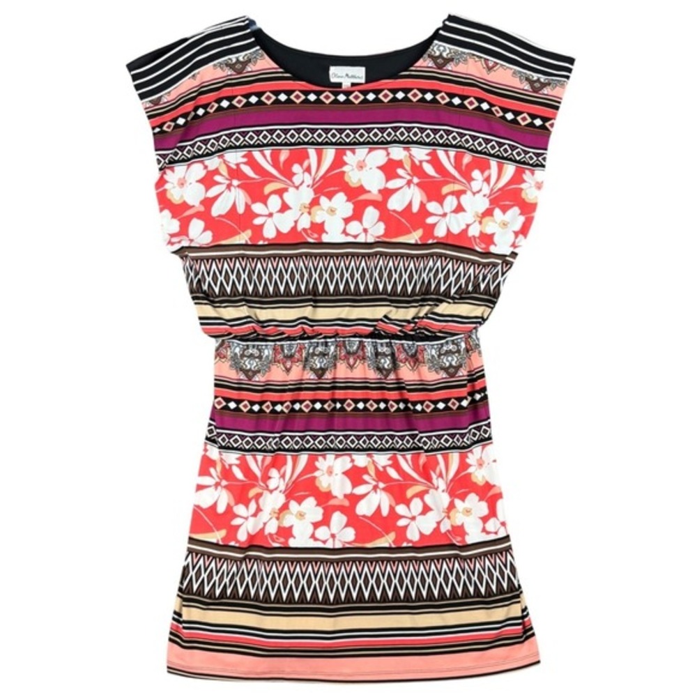 Olivia Matthews Women's Size 18W Pink Floral Boho Dress Short Sleeve Knee Length
